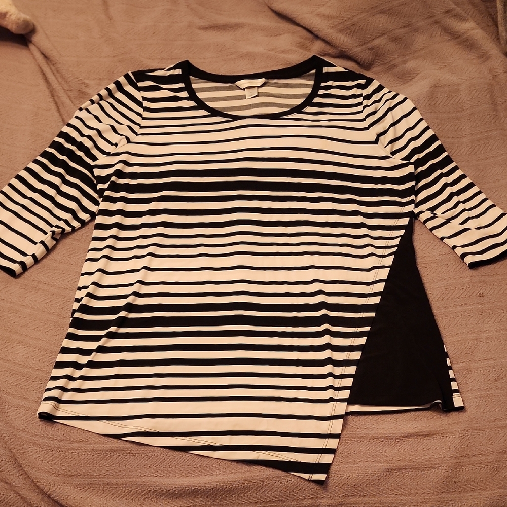 Christopher & Banks - Chic Black and White Striped 3/4 Sleeve Top